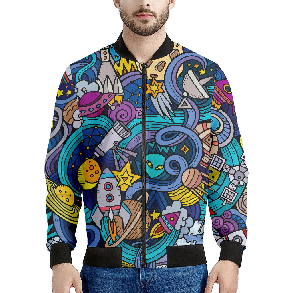 Abstract Cartoon Galaxy Space Print Men's Bomber Jacket