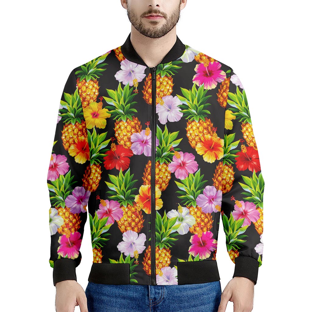 Aloha Hibiscus Pineapple Pattern Print Men's Bomber Jacket