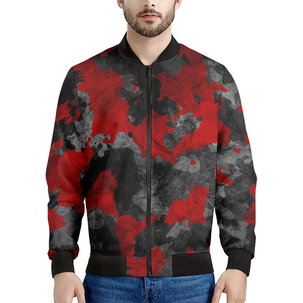 Black And Red Camouflage Print Men's Bomber Jacket
