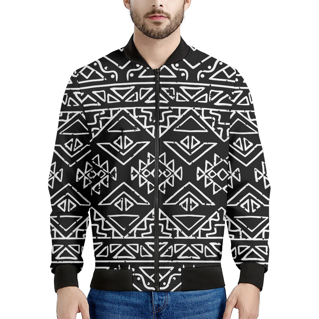 Black Ethnic Aztec Pattern Print Men's Bomber Jacket